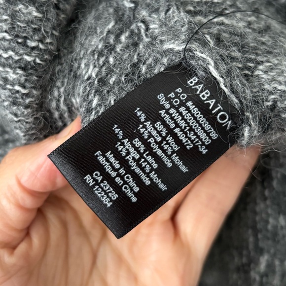 Babaton Italian Mohair Blend Cocoon Cardigan Gray Oversized Draped Sweater - Picture 7 of 9